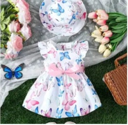 Cream Butterfly dress and Cap